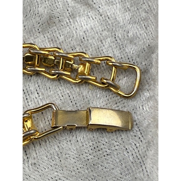 Gold Tone Rhinestone Bracelet Red White‎ 7" - Picture 6 of 8